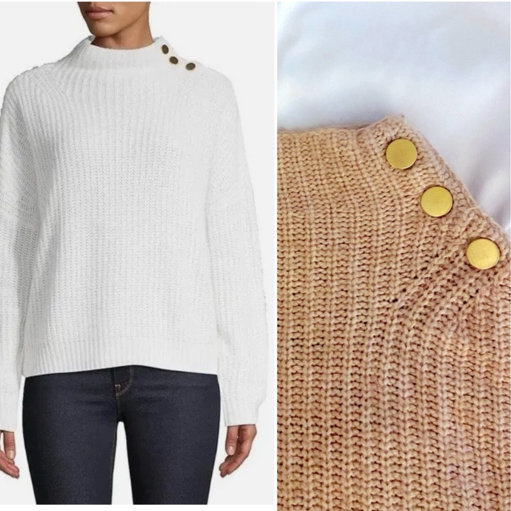 EN THREAD Merino Wool Alpaca Blend Sweater Camel w/ Gold Metallic Button Detail